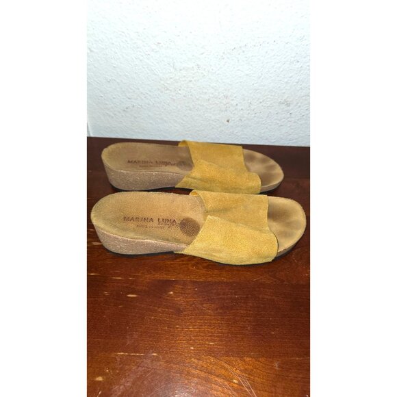 Mariana Luna Women's Yellow Suede Slide Sandals Cork Wedge Soles Size 9 - Picture 3 of 8